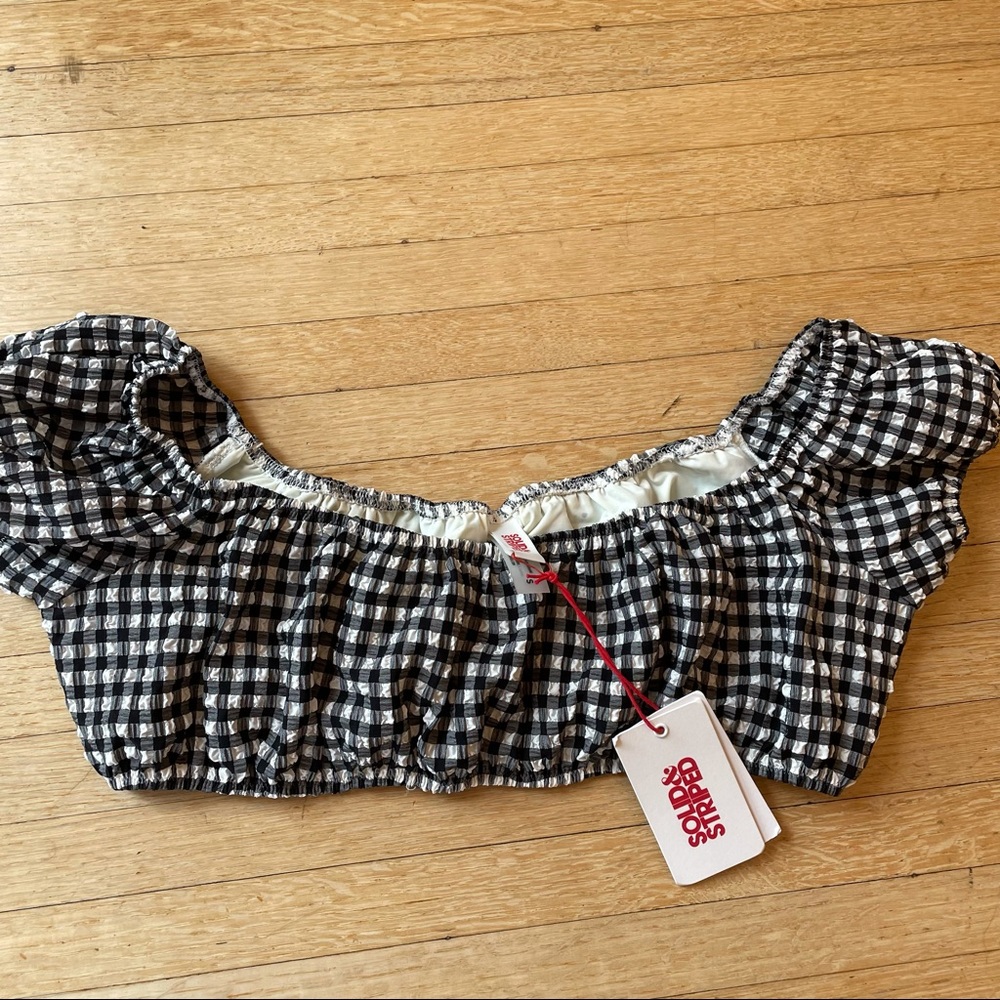 NWT Swimsuit: solid and striped off the shoulder bikini top